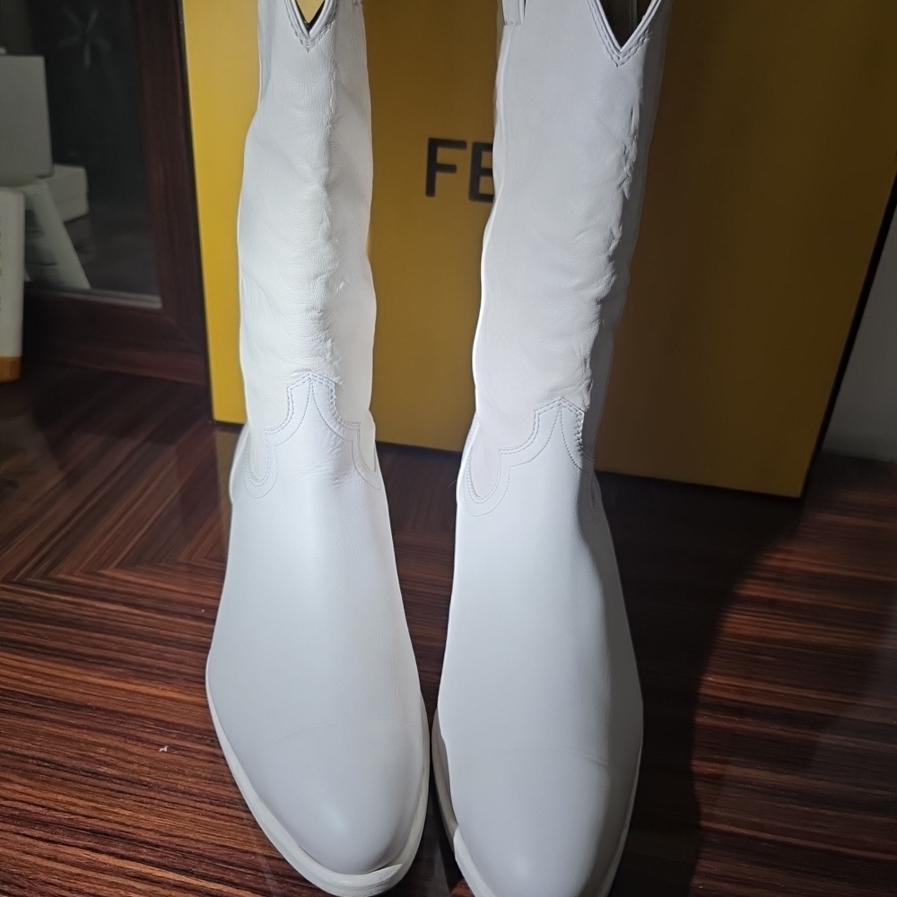 Fendi White Leather Cowboy Boots - Picture 12 of 16